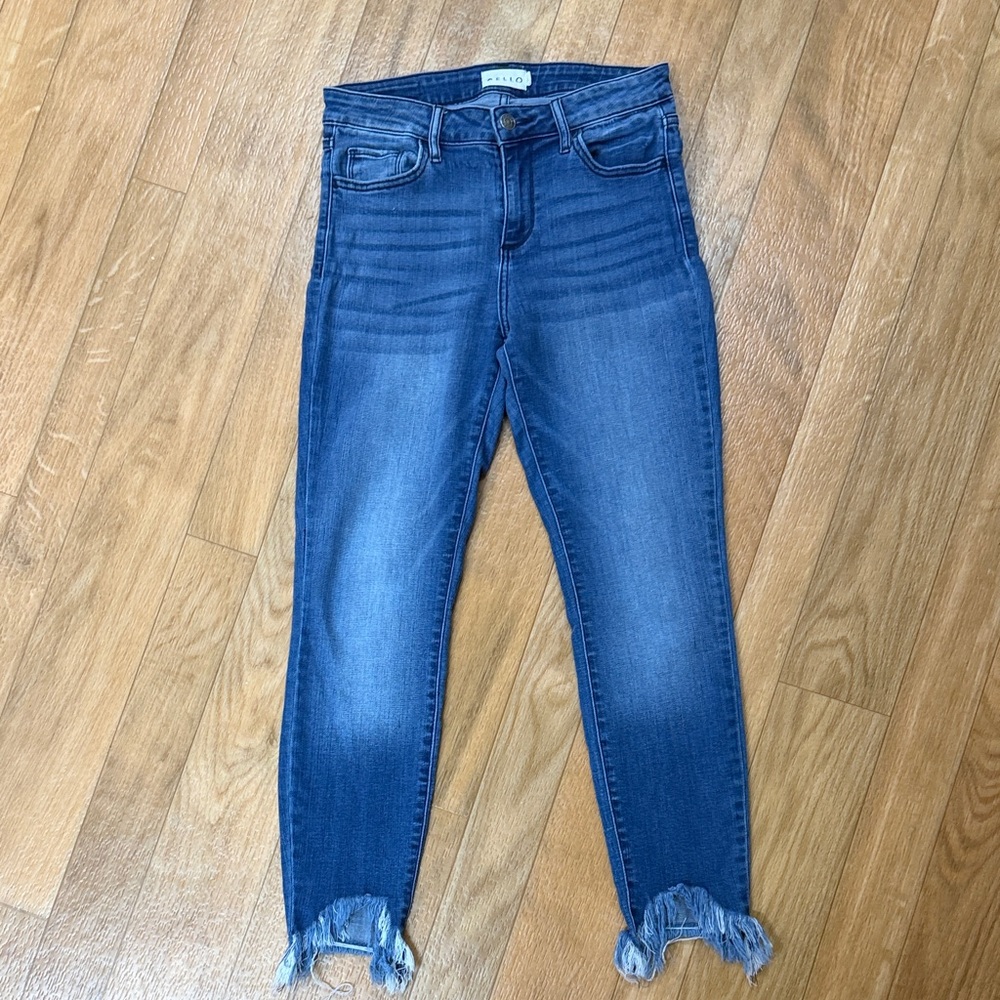Cello Dark Blue Frayed Ankle Skinny Jeans